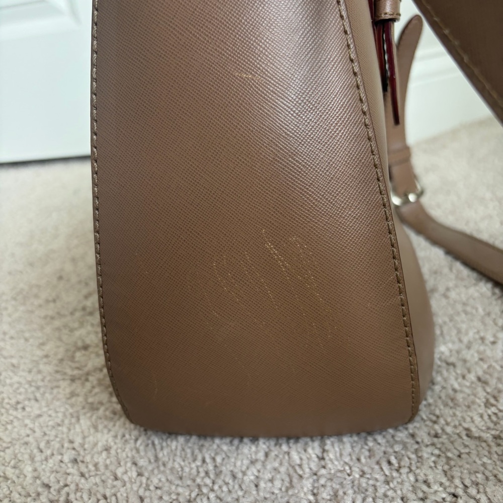 Kate Spade Tan Satchel Purse with Flaws - Picture 3 of 13
